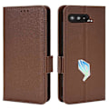 Miniatyrbillede 1 af 5: Kompatibel med Asus ROG Phone 5 / ROG Phone 5s / ZS676KS / ZS673KS Litchi Tekstur PU Læder Telefon Cover Magnetisk Lukning Wallet St Brown