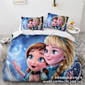 Pikkukuva 1 / 2: Elsa 3D Sarjakuva Frozen -aiheinen Vuodevaatesetti Pussilakana Peittopussi Tyynyliina Lasten Lahja #28 AU DOUBLE 180x210cm