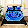 Miniatyrbild 5 av 5: Blå Ros Kung Queen Sängkläder Set Romantiskt Blommigt Påslakan Abstrakt Vatten Krusningar Blomma Täcke Överdrag Polyester Quilt Överdrag