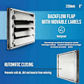 Miniatyrbillede 2 af 4: 150 mm Ventilationsrist i rustfrit stål med bevægelig lamel, firkantet