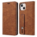 Miniatyrbild 1 av 5: Kompatibelt för iPhone 13 6.1 tum Anti-fall Flip Fodral med Kortfack Magnetiskt PU Läder Plånboksfodral med Ställ och Handledsrem Brown