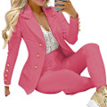 Miniatyrbild 1 av 2: 1 Set Kavaj Byxor Tvådelad Formell Affärsdräkt Höst Vinter Öppen Söm Ankelknyten Kavaj Elastisk Midja Byxor För Arbete Pink M
