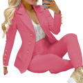 Miniatyrbilde 1 av 2: 1 Sett Blazer Bukser Todelt Formell Business Dress Høst Vinter Åpen Søm Ankelknytt Blazer Elastisk Liv Bukser For Arbeid Pink XXL