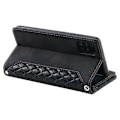 Miniatyrbillede 3 af 5: 005 Style Kompatibel til Samsung Galaxy A51 4G SM-A515, Rhombus Tekstur Wallet Style PU Læder Telefon Cover Lynlåslomme Stand Fea Black