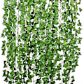 Miniatyrbilde 1 av 5: 25,6 meter 12 tråder kunstig eføybladplante vinranke hengende girlander falske blader blomster hjem kjøkken hage kontor bryllup veggdekor, grønn