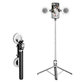Miniatyrbillede 1 af 5: R17DS 1,75 m Bærbar Bluetooth Selfie Stick Udtrækkeligt Tripod Telefonstativ med Dobbelte Udfyldningslys 360 Black
