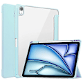 Miniatyrbild 1 av 5: Kompatibelt Skal för iPad Air 11 (2024) Transparent Fodral PU Läder Auto Wake Sleep Skyddande Fodral med Pennhållare LightBlue