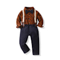Miniatyrbillede 1 af 2: Børne Jule Tøj Nyt Drenge Plaid Langærmet Revers Bomulds Cardigan Overalls Ferie Sæt Brown 140cm