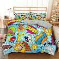 Miniatyrbilde 3 av 5: Motesengesett Tegneserie Graffiti Polyester Dynetrekk Putetrekk Enkelt King Dobbel Full Queen Size Polyester Dyne Trekk