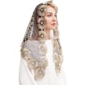 Miniatyrbilde 1 av 5: Rosa Spansk Stil Blonde Mantilla Dame Bryllup Hodeplagg Kirkeklede light camel on black