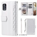 Miniatyrbillede 1 af 5: 005 Style Kompatibel til Samsung Galaxy A51 4G SM-A515, Rhombus Tekstur Wallet Style PU Læder Telefon Cover Lynlåslomme Stand Fea White