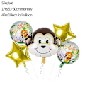 Miniatyrbillede 5 af 5: 5 stk. Jungle Dyr Tiger Løve Abe Zebra Giraf Ko Luft Helium Ballon Børn S monkey set