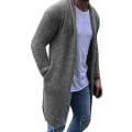 Miniatyrbilde 2 av 5: Mote Menn Ensfarget Åpen Front Strikket Genser Frakk Løs Lomme Lang Cardigan Vinterklær Tykke Varme Gensere Herreklær Red XXXL