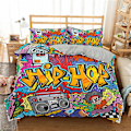 Miniatyrbilde 5 av 5: Motesengesett Tegneserie Graffiti Polyester Dynetrekk Putetrekk Enkelt King Dobbel Full Queen Size Polyester Dyne Trekk