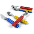 Miniatyrbilde 3 av 5: Sammenkoblingsbart mursteinsbestikk for morsom læring, BPA-fri matsikker silikon og stål med silikonhåndtak for trygge måltidseventyr, perfekt for enkel