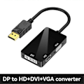 Miniatyrbild 2 av 5: DP till VGA DVI 3-i-1 Adapterkabel DP En-Till-Tre Videokonverterare Stöder 1080P, Lämplig för Pro