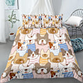 Miniatyrbild 1 av 5: Tecknad Hund Kung Drottning Påslakan Sött Husdjur Valpmönster Sängkläder Set För Barn Flickor Familj Djur 2/3st Polyester Täcke