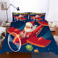 Miniatyrbild 2 av 5: God Jul Påslakan King/Queen Size, röd Jultomte På Motorcykel Mönster Sängkläder Set 2/3 delar Polyester Täcke