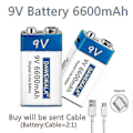 Miniatyrbillede 3 af 4: 9V 6600mAh Li-ion Genopladeligt Batteri Type-c USB Batterier 9V Lithium Til Multimeter Mikrofon Legetøj Fjernbetjening Ktv