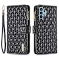 Miniatyrbillede 1 af 5: BINFEN COLOR Kompatibel med Samsung Galaxy A32 4G (EU Version) BF Style-15 Rhombus Mønster Præget Beskyttelsesetui med Lynlås P Black