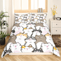 Miniatyrbild 3 av 5: Sött Påslakanset för Barn med Katt Kung och Drottning, Tecknad Kitty Sängkläder Djur Leksak Täcke Örngott Flickig Rosa Polyester Quilt Överdrag