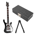 Miniatyrbilde 1 av 5: Miniatyr Tre Simulering Elektrisk Gitar Modell Musikkinstrument Ornamenter Gaver Svart