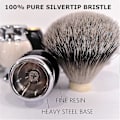Miniatyrbilde 5 av 5: 100% Silvertip Grevlinghår Barberkost, Håndlaget Barberkost med Fint Resin Håndtak og Rustfritt Stål Base (Svart)