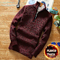 Miniatyrbild 1 av 5: Vinter Herr Fleece Tjockare Tröja Halv Dragkedja Polokrage Varm Pullover Kvalitet Man Slim Stickade Ylletröjor För Våren Red XL
