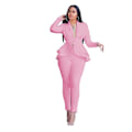 Miniatyrbild 1 av 2: Dam Set Träningsdräkt Långärmad Volang Kavajer Byxor Kostym Tvådelat Set Kontorsdam Affärskläder Uniform Pink L