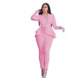 Miniatyrbild 1 av 2: Dam Set Träningsdräkt Långärmad Volang Kavajer Byxor Kostym Tvådelat Set Kontorsdam Affärskläder Uniform Pink M