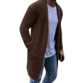 Miniatyrbilde 3 av 5: Mote Menn Ensfarget Åpen Front Strikket Genser Frakk Løs Lomme Lang Cardigan Vinterklær Tykke Varme Gensere Herreklær Blue L