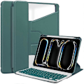 Pikkukuva 1 / 5: Yhteensopiva iPad Pro 11 (2024) Kotelo Nahka+Akryyli Jalustallinen Tablettisuoja Bluetooth-näppäimistöllä DarkGreen