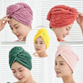 Miniatyrbillede 2 af 5: Mikrofiber Hårhåndklæde Wrap til Kvinder, Super Absorberende Hurtigtørrende Hår Turban til Tørring af Krøllet, Langt & Tykt Hår (Olivengrøn)