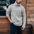 Miniatyrbild 5 av 5: Herr Turtleneck Enfärgad Stickad Tröja Långärmad Ribbstickad Termisk Mjuk Herr Pullover Tröjor För Vinter Blue PP