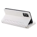 Miniatyrbillede 3 af 5: 005 Style Kompatibel til Samsung Galaxy A51 4G SM-A515, Rhombus Tekstur Wallet Style PU Læder Telefon Cover Lynlåslomme Stand Fea White