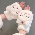Pikkukuva 3 / 5: Muhkea Karhu Turkis Neulotut Käsineet Käännettävät Puolisormikkaat Ajokäsineet Talvi Pehmeät Lämpimät Paksut Käsineet Tytöille Brown Rabbit Gloves