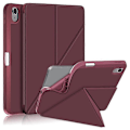 Miniatyrbillede 1 af 5: Kompatibel med iPad 10.9 (2022) / iPad 10. generation Origami Stand PU Læder Tablet Case Auto Vågn/Sov Pen Slot Beskyttelsescover WineRed