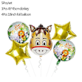 Miniatyrbilde 1 av 5: 5 stk. Jungeldyr Tiger Løve Ape Zebra Giraff Ku Luft Helium Ballong Barn S donkey set