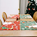 Miniatyrbild 5 av 5: Röda och gröna julbordsunderlägg i rutigt mönster för bordsdekorationer - Rektangulära vinterbordsunderlägg Red