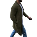Miniatyrbild 5 av 5: Mode Herr Enfärgad Öppen Stickad Tröja Kappa Lös Ficka Lång Kofta Vinterkläder Tjocka Varma Tröjor Herrkläder Khaki XXXL