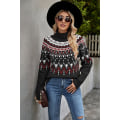 Miniatyrbillede 1 af 3: 2023 vinter ny Amazon cross-border damebeklædning retro stribet syning kontrast sweater turtleneck løs sweater black L