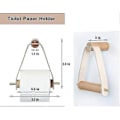 Miniatyrbillede 2 af 5: Toiletpapirholder til væg i træ og læder, rustik papirholder til toiletpapirruller til vægmontering, elegante og naturlige badeværelsestilbehør med selvklæbende