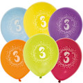 Pikkukuva 1 / 3: Ballong Födelsedag 3 år 6-pack Latex Mixade Multicolor