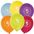 Pikkukuva 1 / 3: Ballong Födelsedag 9 år 6-pack Latex Mixade Multicolor