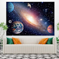 Miniatyrbild 2 av 4: 150x100cm Kosmos Gobeläng, Jorden Måne Planet Meteorit Stjärnhimmel Galax Väggbonad för Sovrum