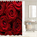 Miniatyrbild 3 av 4: Rött ros duschdraperi för badrum, vattentätt regndroppar tyg badrum set 12 st krokar (72'' B x 72'' L)