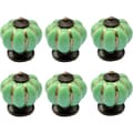 6 Green Ceramic Door Knobs, Pumpkin Door Knobs, Pumpkin Shaped Knob, with Screws, for Office Furniture, Kitchen Cabinets, Drawers and