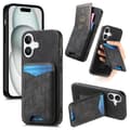 Fodral för iPhone 15 Pro Max, svart, vikbart stativ, korthållare, förvaring, enkelt läder, multifunktionellt