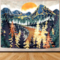 Miniatyrbild 2 av 5: Bergsgobeläng Väggbonad Skogsträd Konst Gobeläng Solnedgång Gobeläng Väg I Naturen