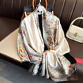 Beige Floral and Black Patterned Scarf/Shawl, Size 180x90 cm, Large Size, Silky Feel, Soft and Comfortable.